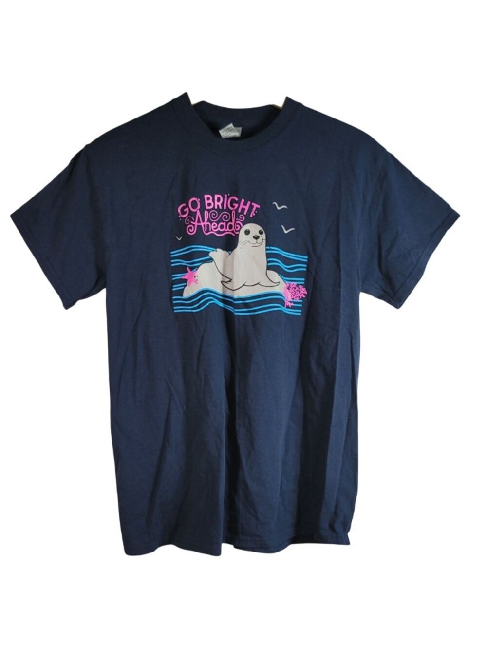 Girl Scout Womens T Shirt Blue Medium Short Sleeve Crew Seal Go Bright Ahead